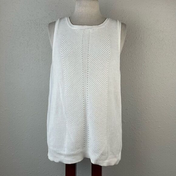 EUC Jones New York Womens White Knit Sweater Tank Top Size L - Picture 1 of 6